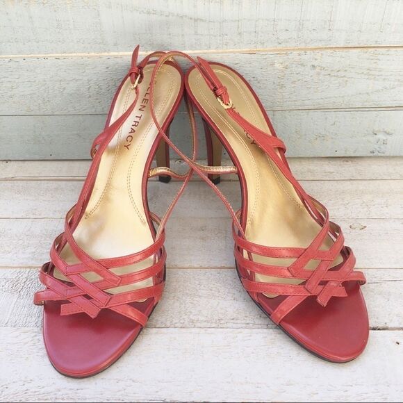 Ellen Tracy Shane Strappy Heeled Red Sandal 8.5 - Picture 1 of 6